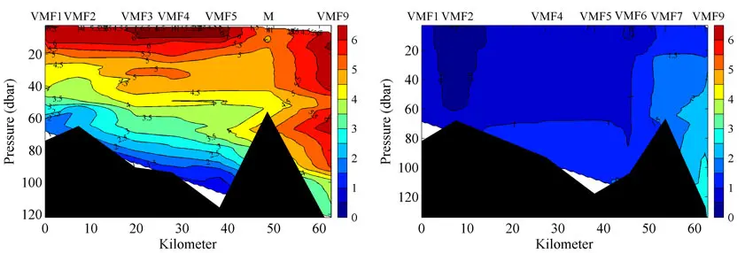 Water temperatures in Van Mijenfjorden in August 2016 and early January 2017. 