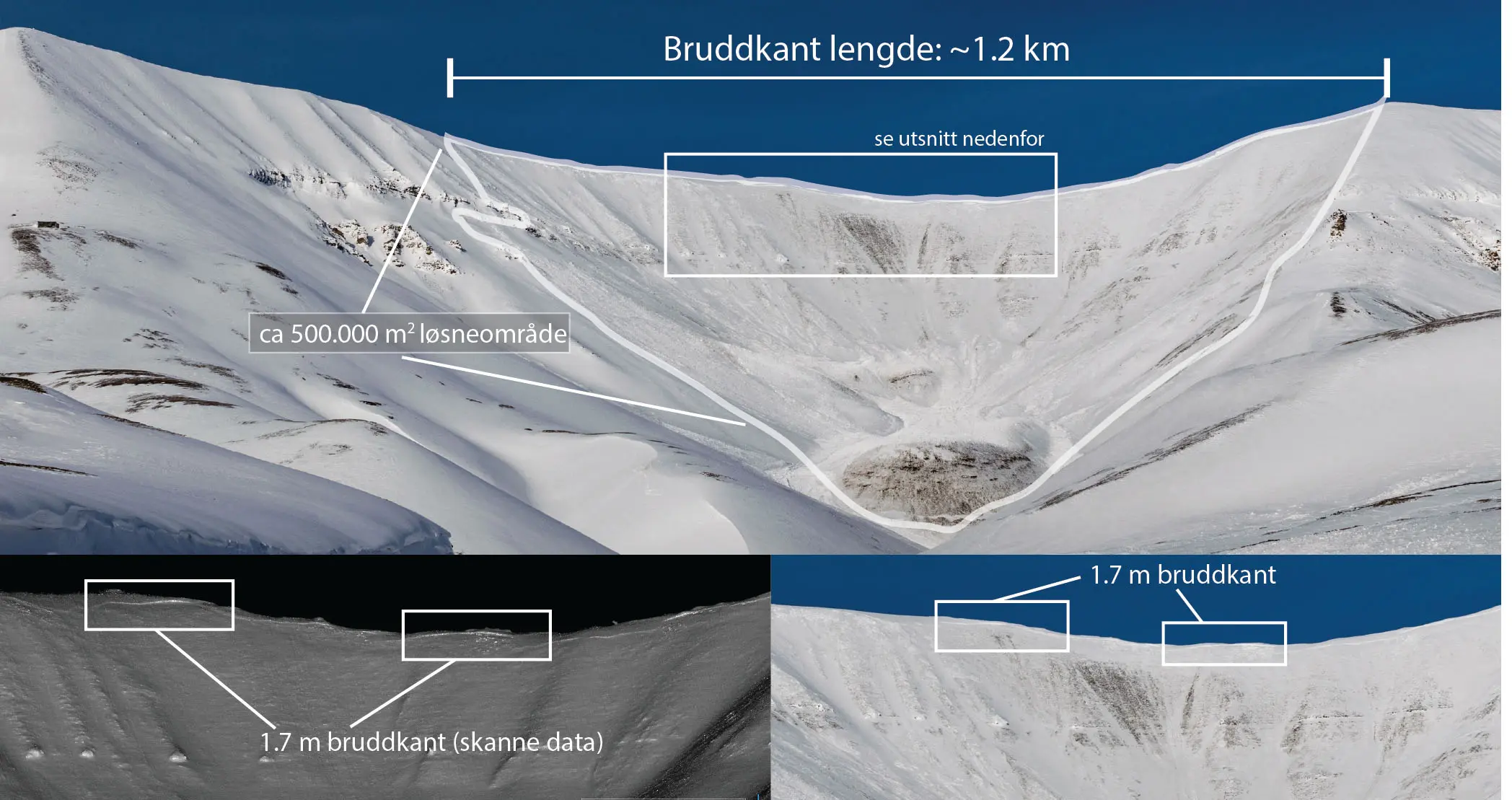 Illustration of Hiortfjellet avalanche April 2021